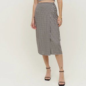 Reformation Black & White Gingham Midi Summer Wrap Skirt